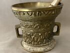 Vintage Heavy Ornate Brass Pharmacy Mortar   Pestle  2 3 4  Tall