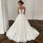 Fantasy Wedding Dress A-line Lace Applique Spaghetti White Beach Bridal Gowns