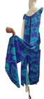 Vintage 60s Maxi Dress Tiki Turquoise Cobalt Blue Back Tails Bow Midred s Hawaii
