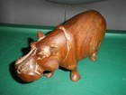 Dark Brown Wooden Hand Carved Hippo 7 x4   small Chip On Foot 
