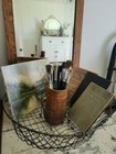 Rare  Antique French Primitive Footed Wavy Wire Drying Basket Strainer Etc  L  k