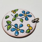 Vintage Enamel On Copper Pendant Floral Colorful 1 25  Double Sided