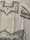 Vintage Mexican Embroidery Blouse Top Peasant Scalloped Floral Black White 44 L