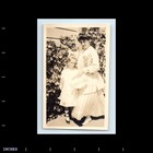 Old Vintage Photo Woman And Girl By House Bow In Hair Dress Fancy Snapshot