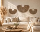 Set Of 3 Woven Seagrass Fan Wall Decor - Large Boho Raffia Jute Wall Hanging