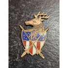 Vintage Elk Lodge Enamel Lapel Pin With Patriotic Shield   Swords - Missing Pin
