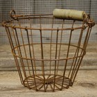 New - Rusty Wire Gathering Basket With Swinging Handle - Primitive Farmhouse