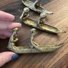 Brass bronze Vintage Warrior Weight Philippines Tribal Figurine Boat Canoe X3