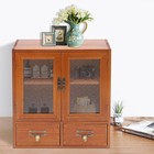 Vintage Tabletop Organizer With 2 Drawers   Glass Door Storage Cabinet Brown