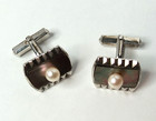 Vtg Cufflinks  1960 s Marked Sterling Silver  Pearl Letter S Initial Cuff Links