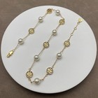 New  Tory Gold And Pearl Pave Necklace With Jewelry Pouch Size  17 7 Inch