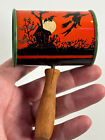 Vtg Halloween Noisemaker Witch Tin Litho Haunted House Rattle Wood Handle