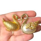 Vintage Birds Figural Rhinestones Brooch Swans