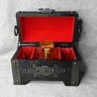Vintage Chest Wood Treasure Liquor Bottles Shot Glasses Trunk Decanter Japan
