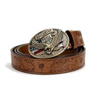 Usa American Pride Eagle Buckle Belt Mens Western Cowboy Brown Tooled