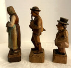 Nicely Done S 3 Vtg Folk Art Hand-carved Hand-painted Wooden Figures Figurines