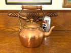 Vintage Old Dutch Brand Copper Tea Pot Kettle Brass Wood Handle Made Portugal