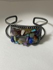 Vintage  vibrant Bracelet cuff W  Natural Mosaic Gemstone Chips