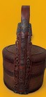 Large Chinese Asian Picnic Wedding Basket Figural Carved Handle Brass Accents