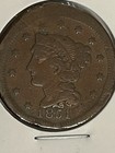 1851 Braided Hair Large Cent Nice Original Coin Slanted 5   Free Shipping
