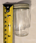Vintage Alka Seltzer Glass Bottle W Dark Blue Tan Metal Screw On Lid 1940s