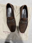 Salvatore Ferragamo Parigi Brown Woven Leather Slip-on Bit Loafers Square Toe