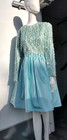 Bill Blass Evening Sequin Beaded Flapper Style Long Sleeve Sea Mint Green Size 8