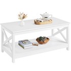  Wood 2-tier White Coffee Table With Storage Shelf For Living Room  X Design 
