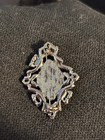 Sterling Silver Onyx Brooch     Victorian Revival Marcasite Filigree Cross Pin