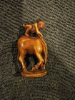 Handmade Japanese Netsuke Monkey Riding Horse Carved Brown Figurine 