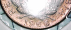 1966 Colombia 1 Centavo Repunched Date Variety   Error -  inverted 1  Unc