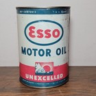 Esso Motor Oil    unexcelled    Can Empty Metal Quart Vintage Original 1 Qt
