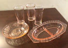 Lot Of Pink Depression Glass  Serving Dish  Fruit Bowl   Glasses  Some    glows   