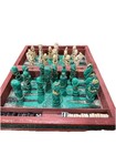 Vtg Unique Mayan Aztec Conquistador Chess Set Malachite Stone Wood Collector