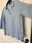 Tahari Light Blue Long-sleeve Linen-blend Button Side Tunic