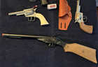 Lot Vintage Cap Guns And Wyandotte Toy Cork Gun Dbl Barrel