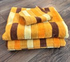 Vtg 70 s Sears Gold Brown Orange Block Geometric Rectangle Fringe Towels Usa