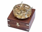 Antique Solid Brass Compass Vintage Style Navigation Sundial With Wood Box Gift