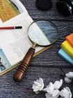 Vintage Brass Magnifying Glass  10x Magnification  4-inch Lens  Wood Handle  10