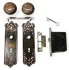 Antique Door Set Victorian   Eastlake Backplate Knob Mortise Lock Key Reclaimed