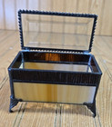 Vintage Jewelry Casket-perfume Or Ring Box Ormolu Gold Filigree Beveled Glass