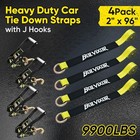 4 Pack Car Tie Down Straps For Trailers - 2  X 96  - 9900lbs Break Strength -   