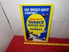 Vintage  sunoco  Winter Oil W  Mickey Mouse 12  X 8  Enamel Metal Gasoline Sign