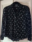 Maeve Anthropologie Black Cat Face Print Button Up Size 4 Rayon