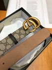 Gucci Unisex Classic Vintage Letter Gg Gold 3 8cm Buckle Belt Khaki Leather