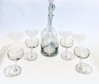 Stunning Vintage Rose Crystal Wine Decanter With Cover   4 Crystal Wine Glasses