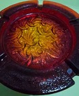 Vintage L e  Smith Ashtray Approx  7  Ruby Red Orange Amberina Glass Tiny Chip
