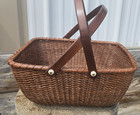 Vtg Nantucket Lightship Basket 13 25  Double Swivel Handles Oblong Unsigned