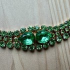Vtg Statement Bracelet Size 6 75 Faceted Green Crystal Rhinestones Gold Plated