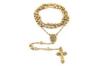 Verona Jewelers 24  Gold Plated Rosary Necklace  Gold  Silver  Rod tri Color